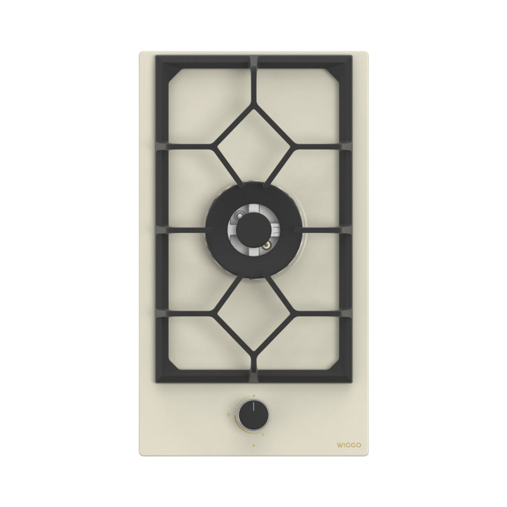 Wiggo WH-G331RD(C)-2 Inbouw Gaskookplaat - 30 cm - Creme met krachtige wokbrander en stijlvol ontwerp.