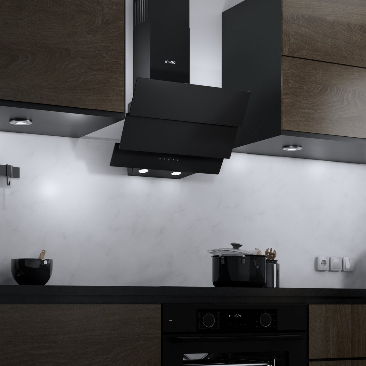 Wiggo WE-D533G(B) Schuine Afzuigkap - 50 cm - Zwart Triple Glas