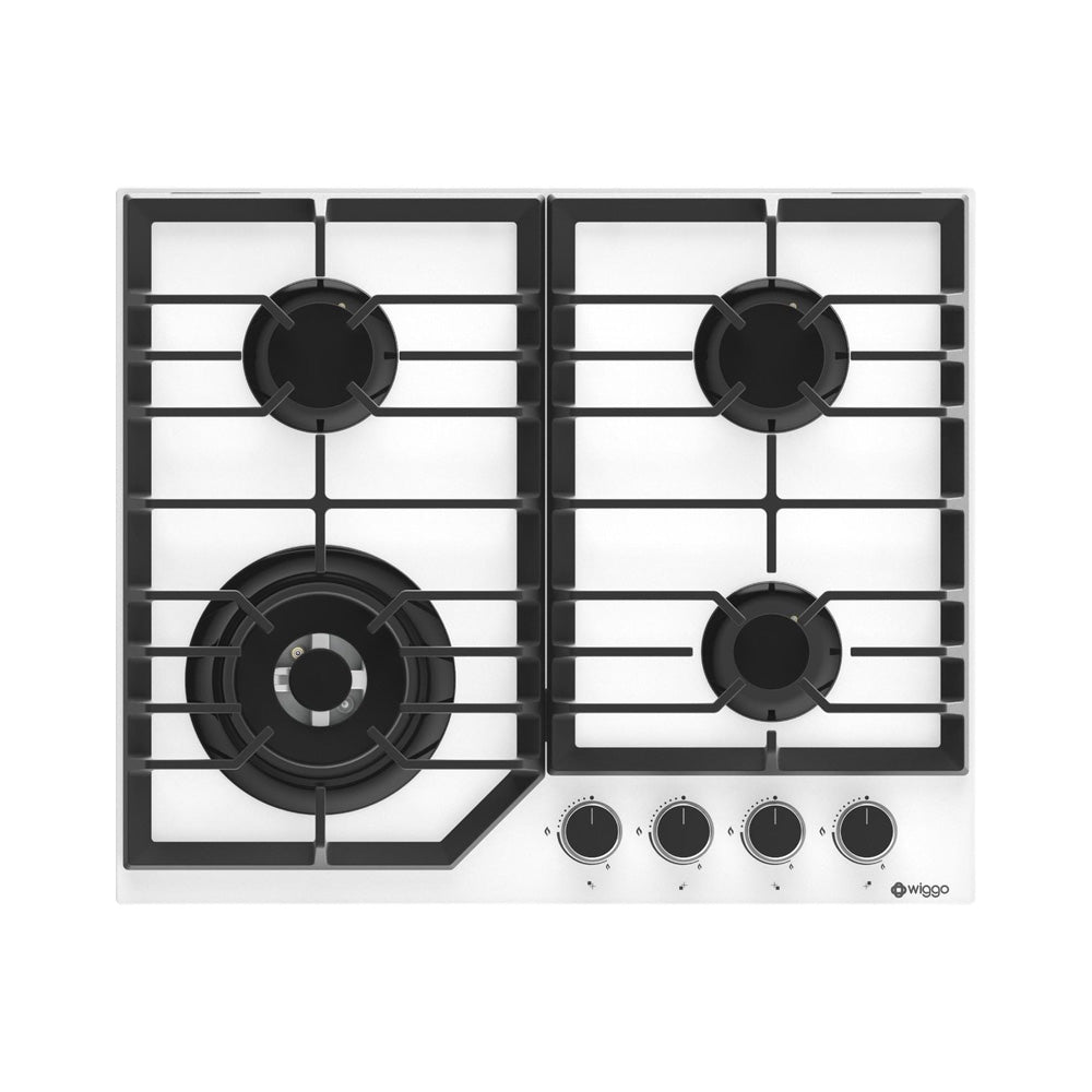 Plaque de cuisson à gaz encastrable Wiggo WH-G634GL(W)-2 - 60 cm - Blanche