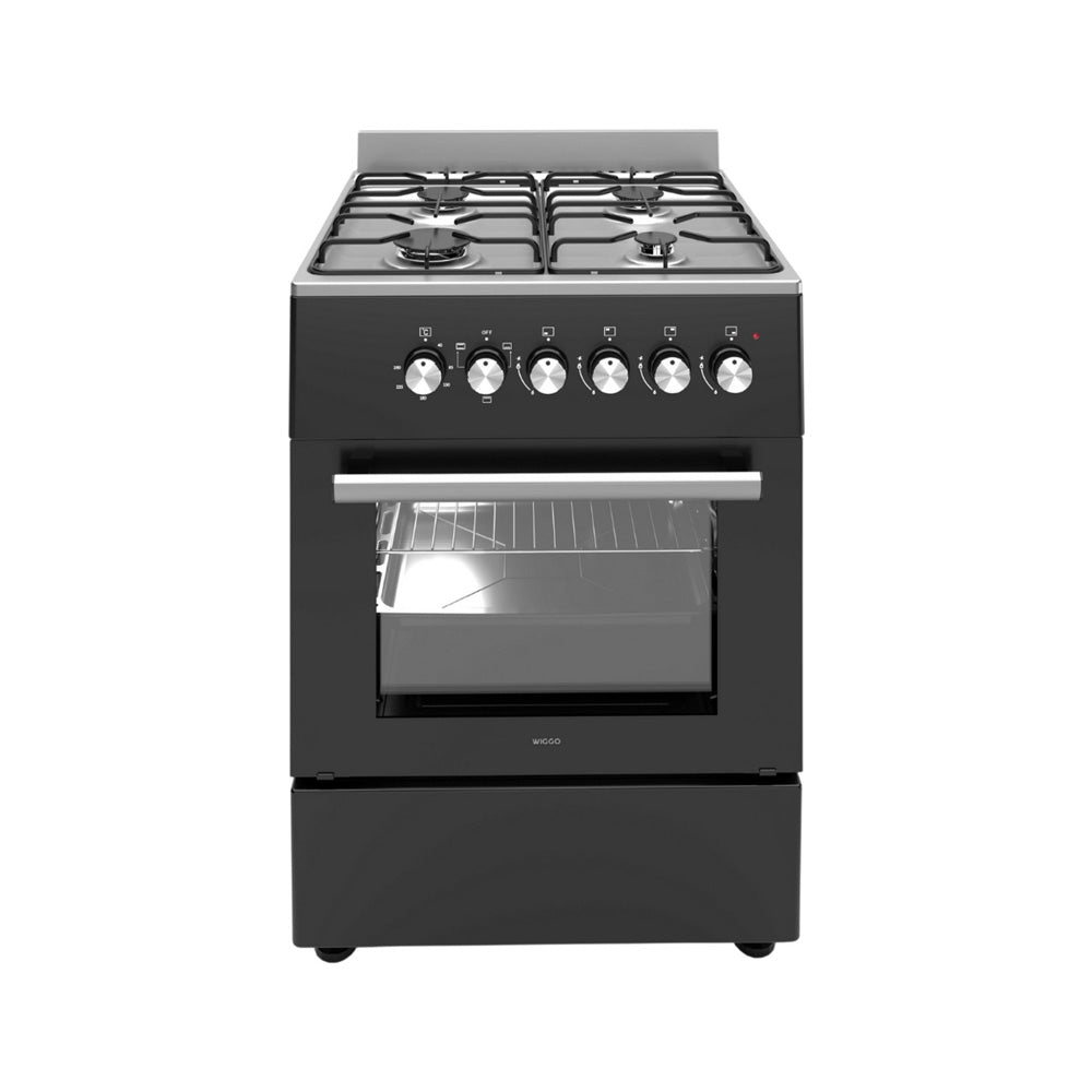 Wiggo WO-E606A(BX) – Vrijstaand Gasfornuis met Elektrische Oven (60 cm) – Zwart Inox