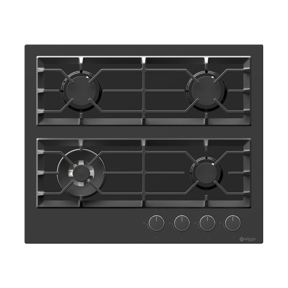 Wiggo WH-G634GR(B)-2 Inbouw Gaskookplaat - 60 cm - Zwart met ronde afwerkingen en luxe uitstraling.