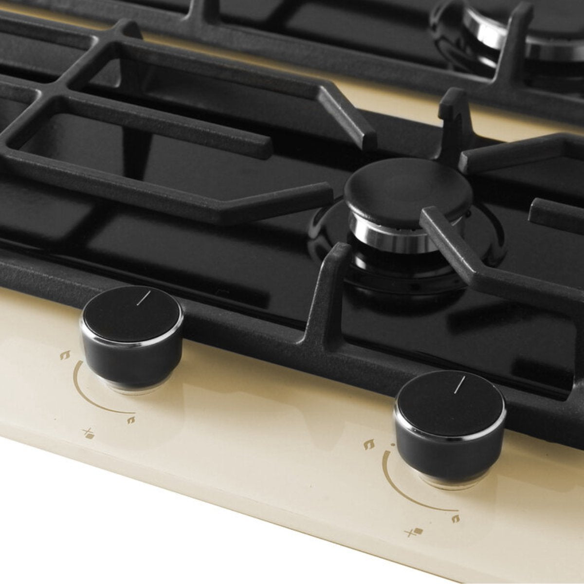 Wiggo WH-G935GR(C)-2 Inbouw Gaskookplaat - 90 cm - Creme view showing control knobs and burners.