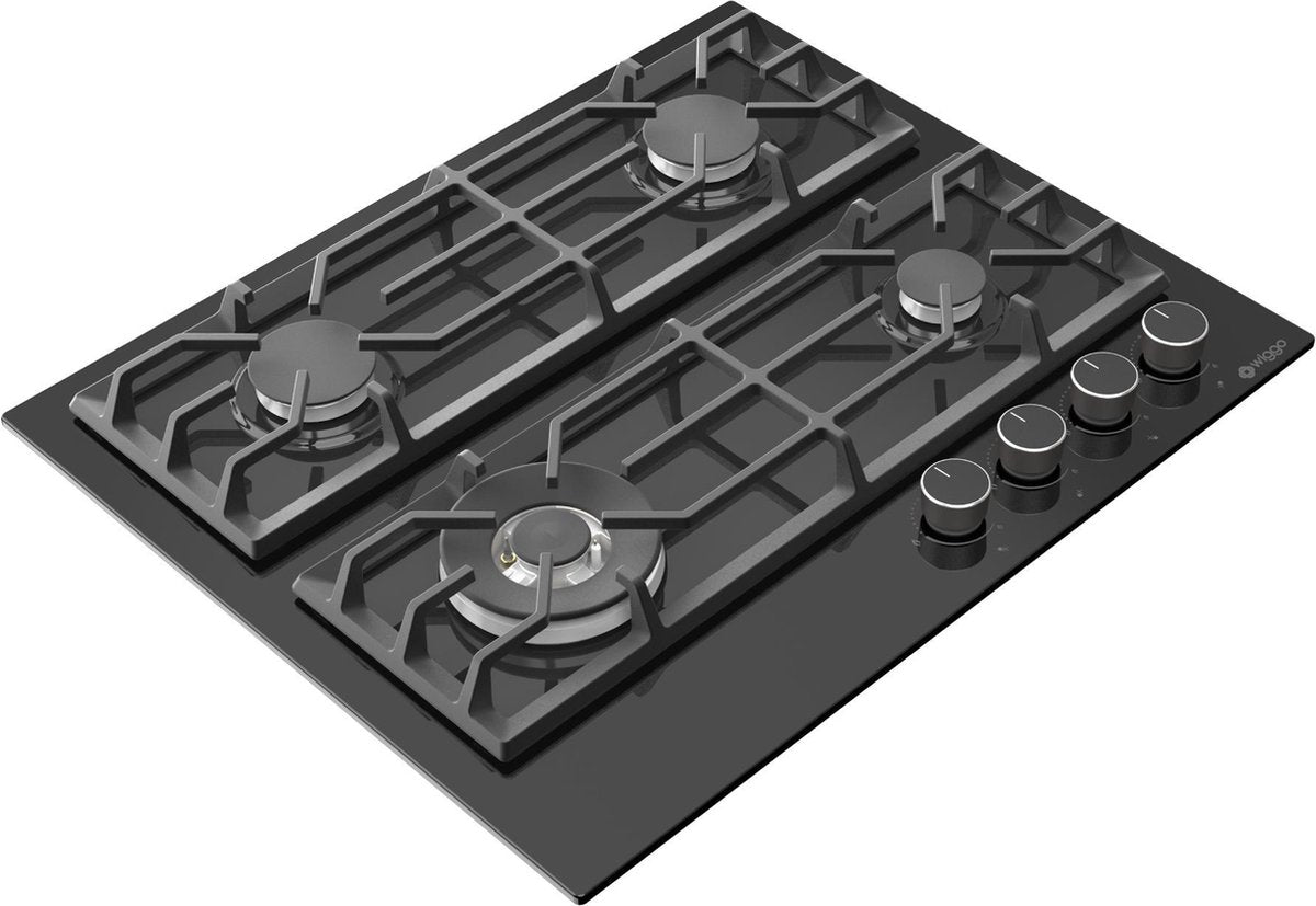 Plaque de cuisson à gaz encastrable Wiggo WH-G634GR(B)-2 - 60 cm - Noir