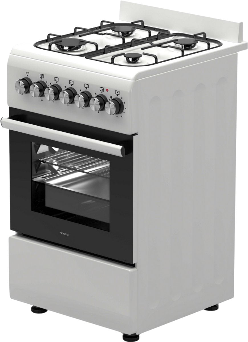 Wiggo WO‑E505R(WX)-2 Vrijstaande Gasfornuis - 50 cm - Wit met 4 kookzones en elektrische oven
