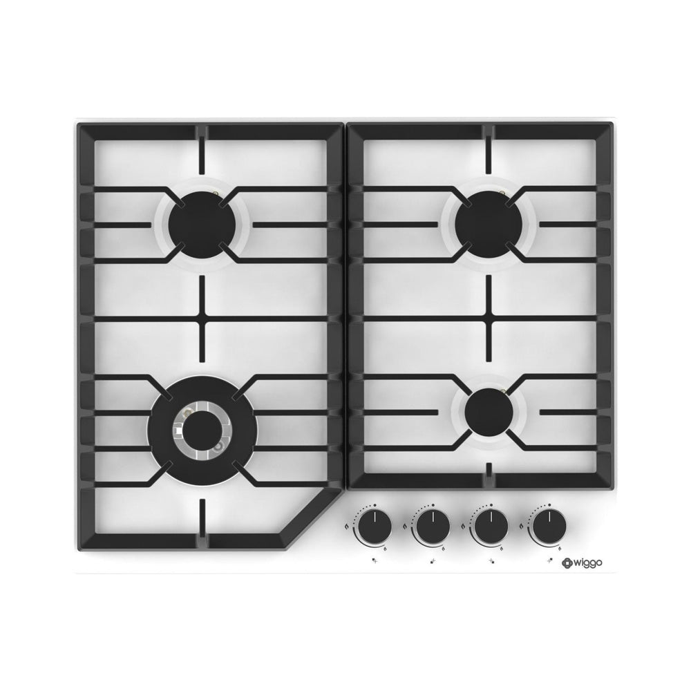 Plaque de cuisson à gaz encastrable Wiggo WH-G634RL(W)-2 - 60 cm - Blanche