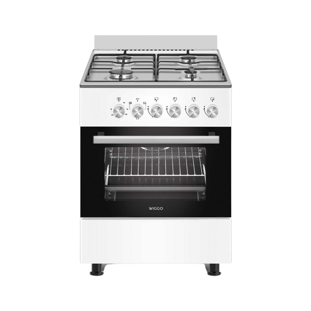 Wiggo - WO-E603R(WX) - Vrijstaand - Gasfornuis - Serie 3 - 60 cm - 66 Liter - 4 pitten - Energieklasse A - 5 jaar garantie - Wit Rvs