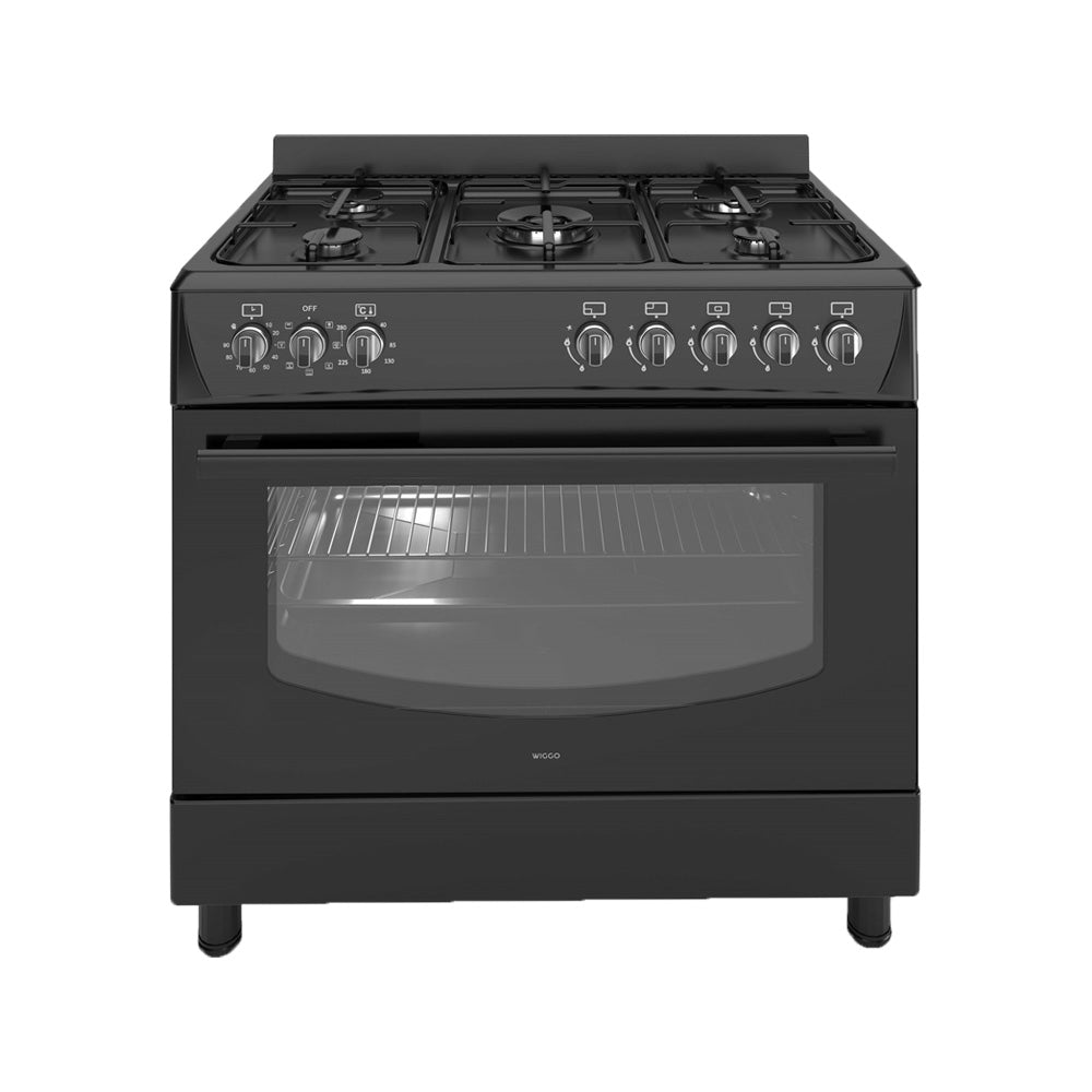 Wiggo WO-E903R(BB) - Gasfornuis - 5 Kookzones - 5 Ovenstanden - Wokbrander - Timer - 5 Jaar Garantie - Zwart
