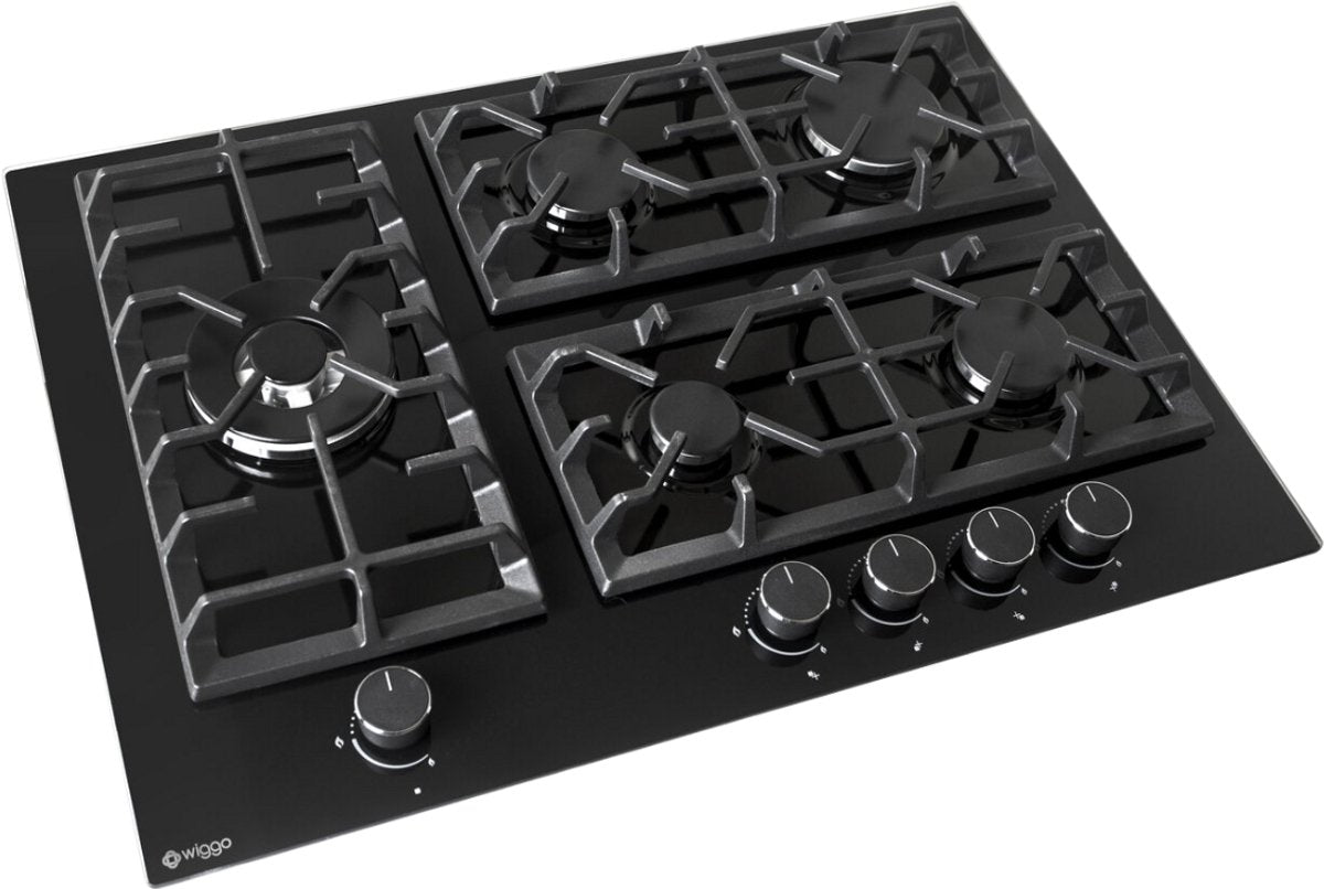 Wiggo WH-G735GR(B)-2 Inbouw Gaskookplaat - 70 cm - Zwart met wokbrander en elektronische vonkontsteking