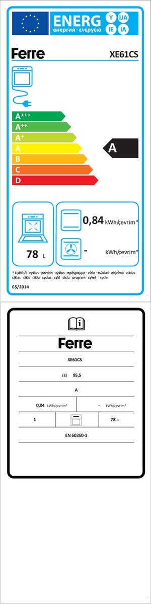 Ferre XE61CS Inbouw Oven - 60 cm - Zwart