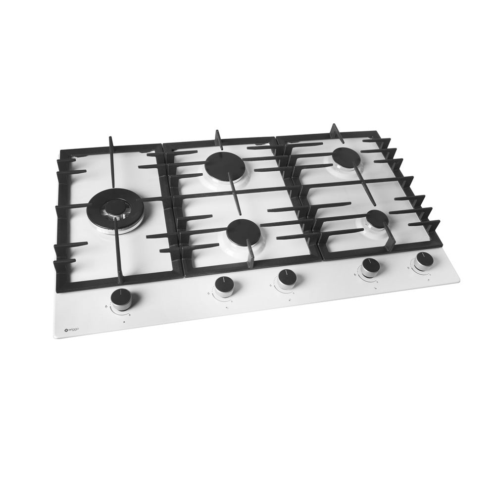 Plaque de cuisson à gaz encastrable Wiggo WH-G935RR(W) - 90 cm - Blanche