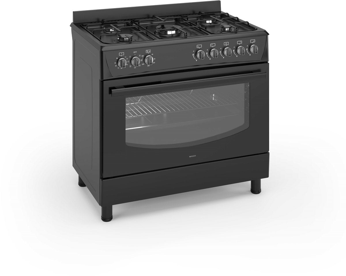 Wiggo WO-E903R(BB) - Gasfornuis - 5 Kookzones - 5 Ovenstanden - Wokbrander - Timer - 5 Jaar Garantie - Zwart