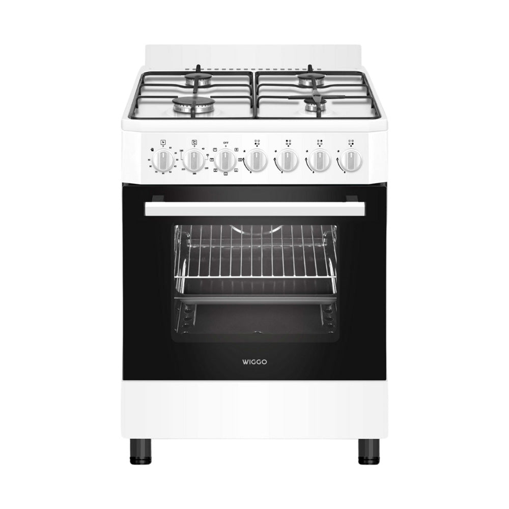Wiggo WO-E605R(WW) – Vrijstaand Gasfornuis – 60 cm – 4 Gaspitten – Oven 66L – Energieklasse B – 5 Jaar Garantie – Wit