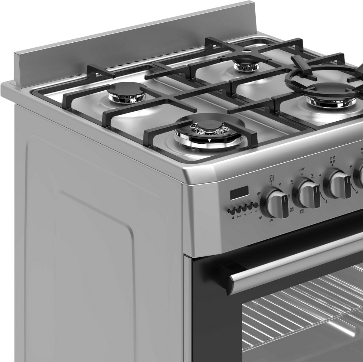 Wiggo WO-E639R(XX) – Vrijstaand gasfornuis – 60 cm – 5 kookzones – met wokbrander – 56L elektrische oven – Roestvrijstaal – Elektrische vonkontsteking & vlambeveiliging – Ener