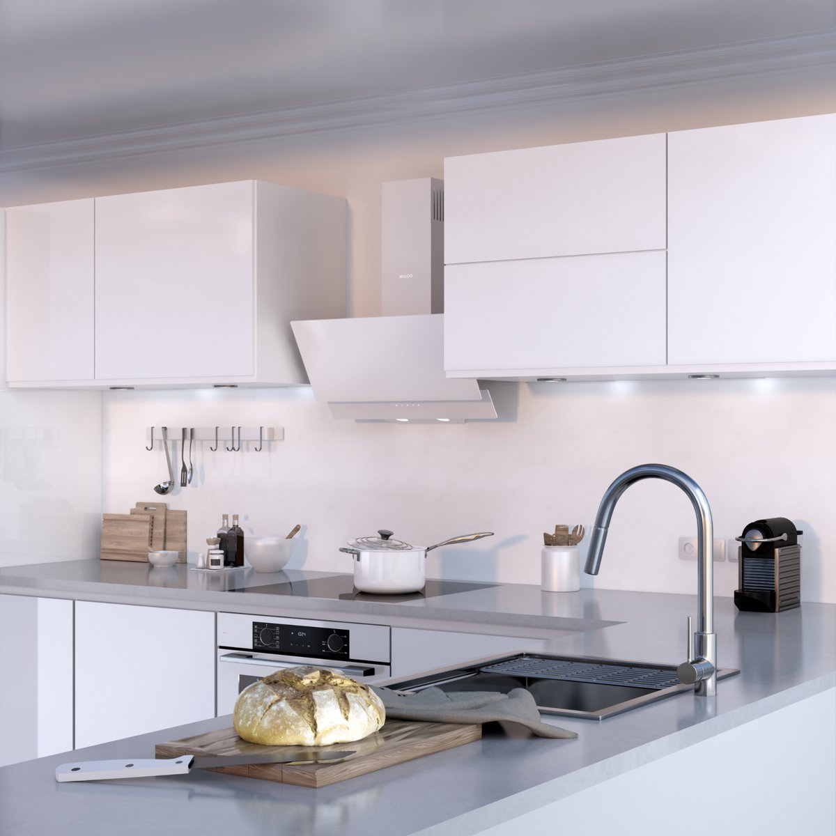 Wiggo WE-D632G(W) – Schuine Afzuigkap 60 cm – Wit Dubbel Glas – LED Verlichting – Touch Control – 5 jaar garantie