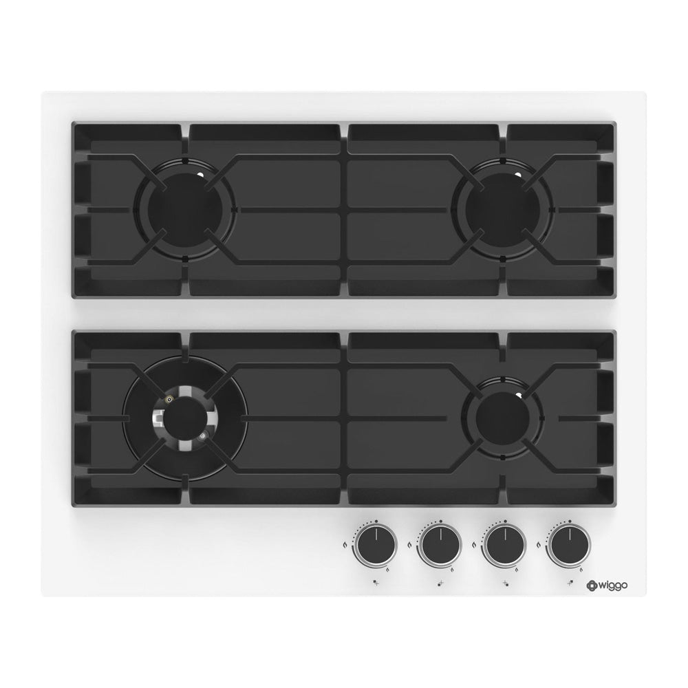 Plaque de cuisson à gaz encastrable Wiggo WH-G634GR(W)-2 - 60 cm - Blanche