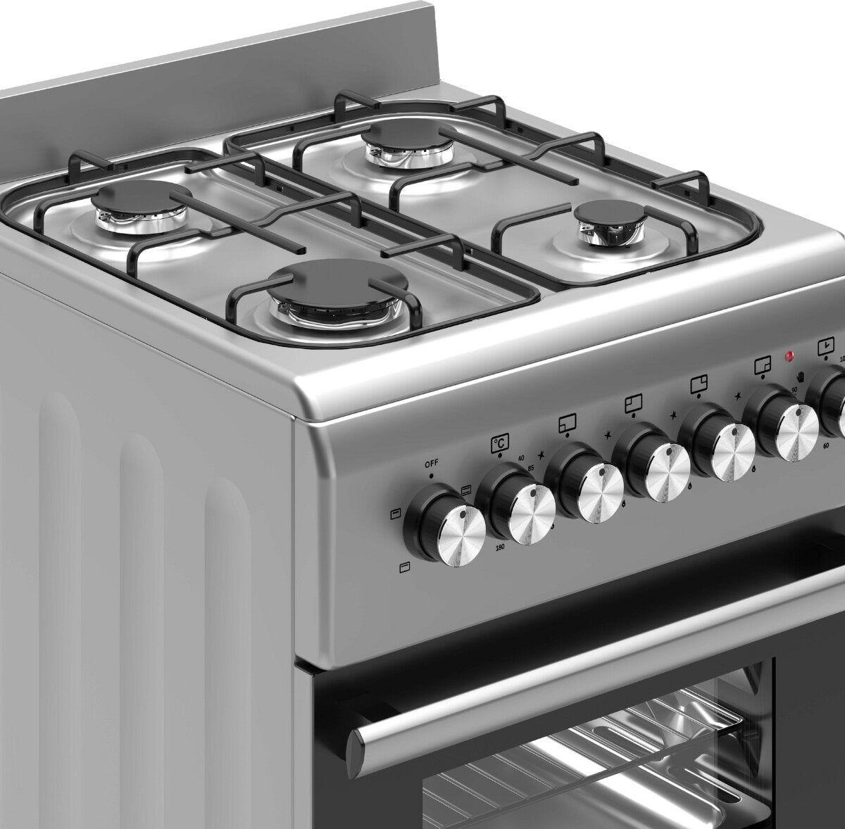 Wiggo WO‑E505R(XX) – Vrijstaand gasfornuis – 50 cm – 4 kookzones – 52L elektrische oven – Roestvrijstaal – Timerfunctie – Energieklasse A – 5 jaar garantie