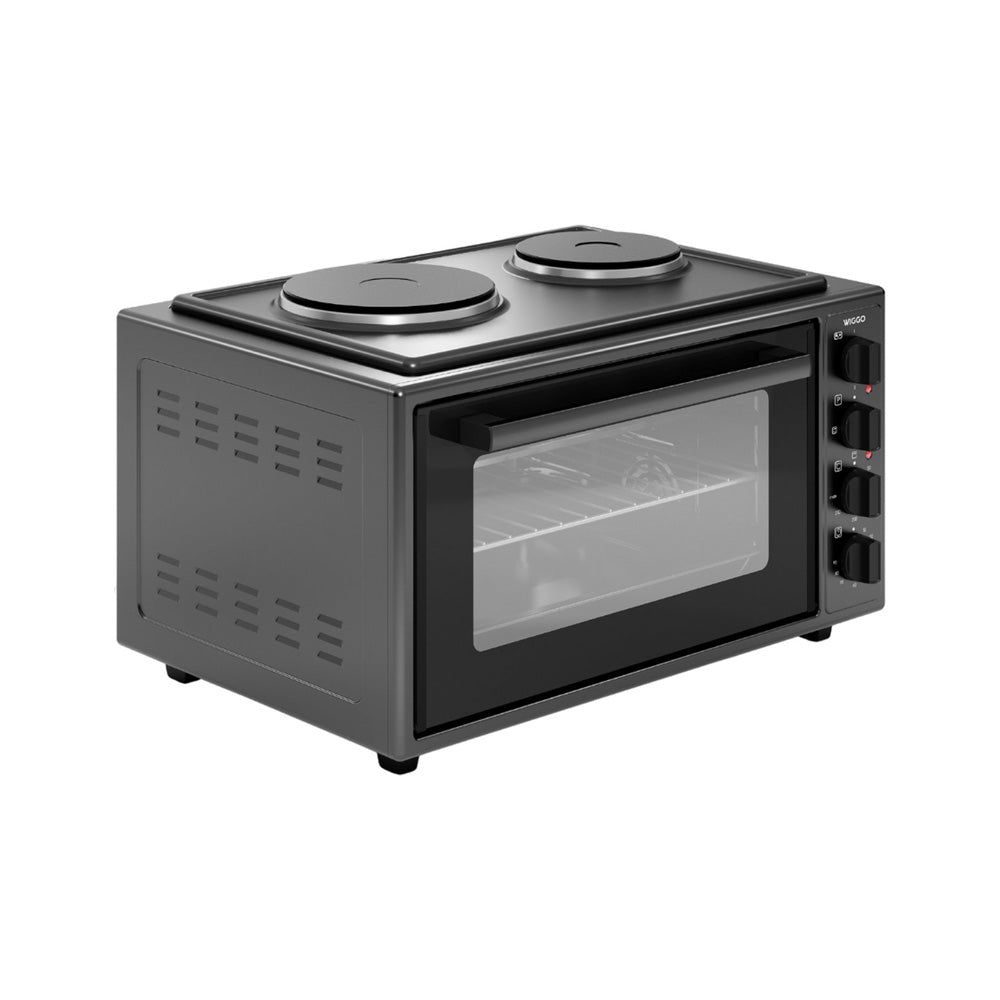 Wiggo WMO-E4562H(B) - Vrijstaande Mini Oven met kookplaat - Electrisch - 60 CM - 45 liter - 3534 W - 5 Jaar Garantie - Zwart