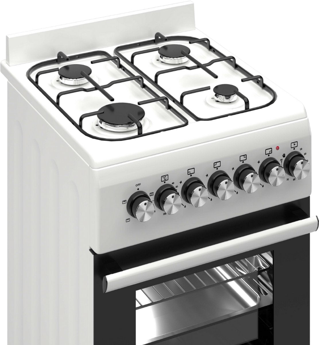 Wiggo WO‑E505R(WW) Vrijstaande Gasfornuis - 50 cm - Wit met 4 kookzones en elektrische oven
