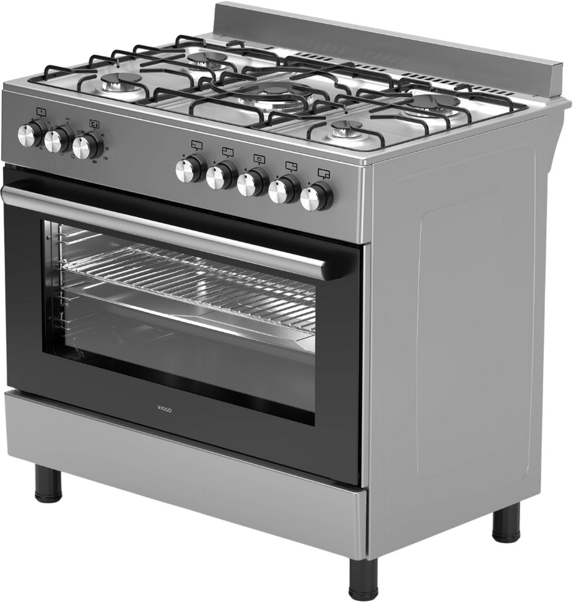 Cuisinière à gaz autoportante Wiggo WO-E906B(XX) - 90 cm - Acier inoxydable